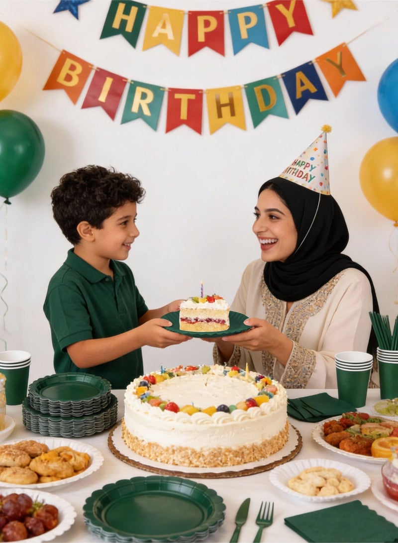 HomarKet 200 Pcs Disposable Paper Plates and Napkins,25 Guest Party Supplies Dinnerware Set Include Scalloped Paper Plates Napkin Cup Straw Plastic Spoon Fork Knive for Party,Wedding,Birthday (Green) - Image 4